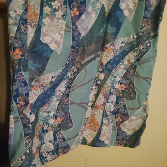 Vtg Japanese Floral Kimono Robe in Blue and Green Size OS - Picture 8 of 10